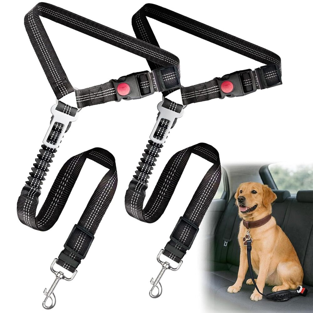 2-Pack Dog Car Seat Belt, 3-in-1 Headrest-Mounted Dog Seatbelt for Car